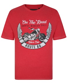 KAM Santa Monica Biker Club Print T-Shirt Red Marl
